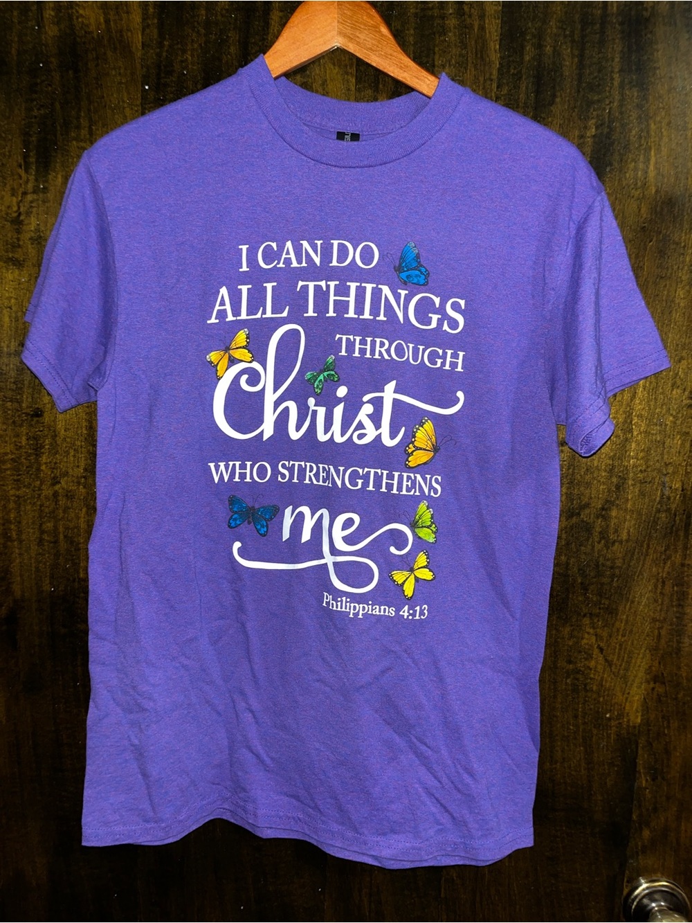 Gildan Purple Christian Scripture Tee (Philippians 4:13)